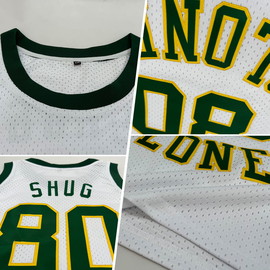 Custom White Green-Gold Authentic Throwback Basketball Jersey