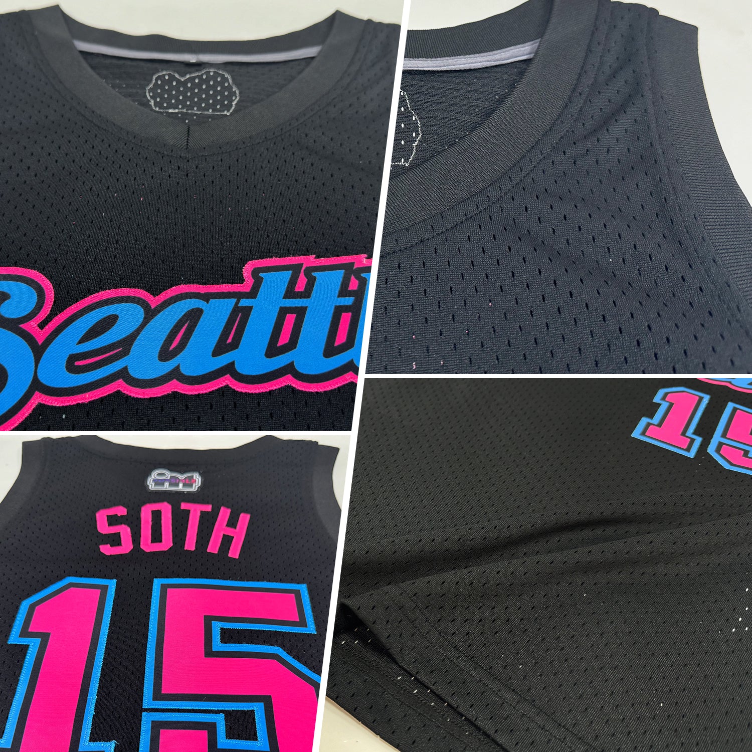 Custom Black Pink-Sky Blue Authentic Throwback Basketball Jersey