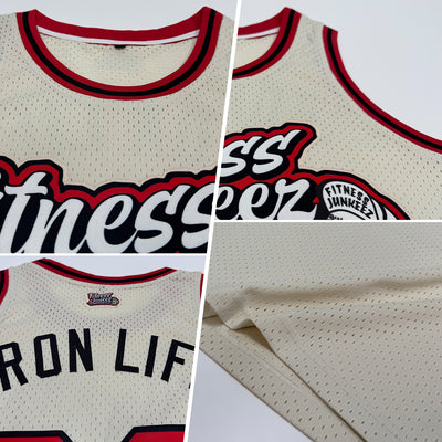 Custom Cream Red-Black Authentic Throwback Basketball Jersey