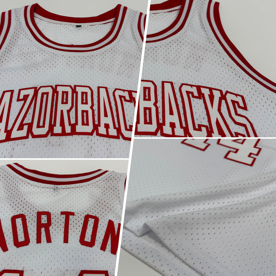 Custom White White-Red Authentic Throwback Basketball Jersey