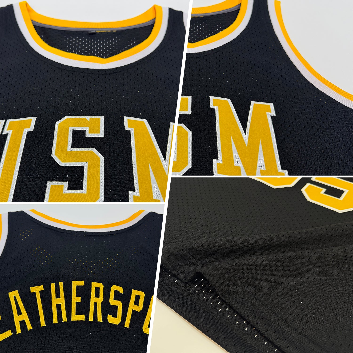 Custom Black Gold-White Authentic Throwback Basketball Jersey