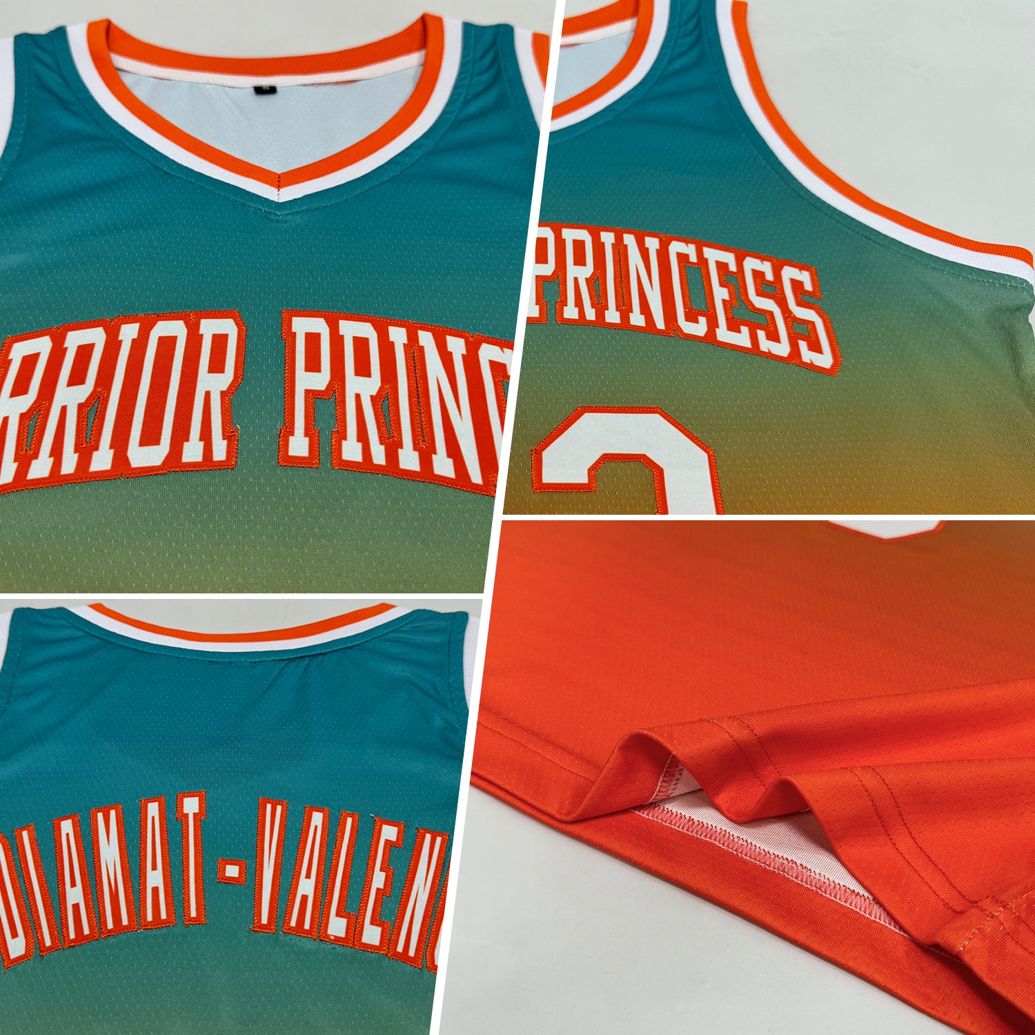 Custom Teal White-Orange Authentic Fade Fashion Basketball Jersey