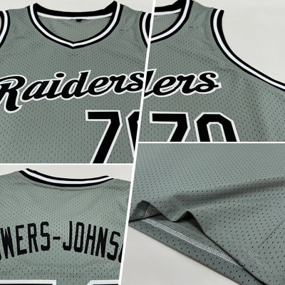 Custom Gray Black-White Authentic Throwback Basketball Jersey