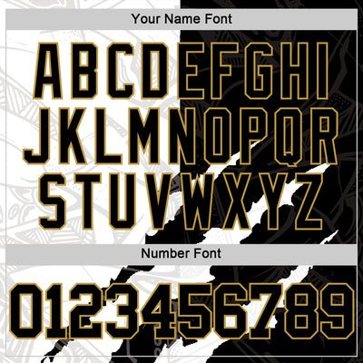 Custom Graffiti Pattern Black Old Gold-White Scratch Round Neck Sublimation Basketball Suit Jersey