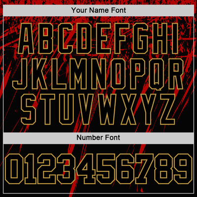 Custom Black Red-Old Gold Splash Round Neck Sublimation Basketball Suit Jersey