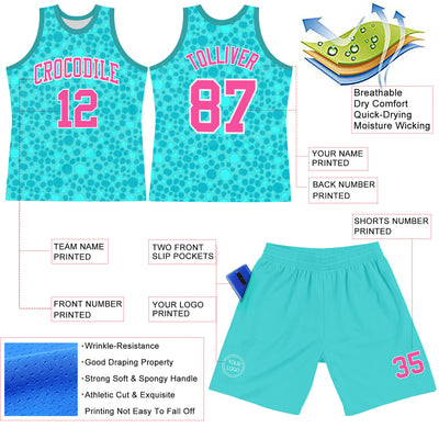 Custom Aqua Pink-White Leopard Print Round Neck Sublimation Basketball Suit Jersey