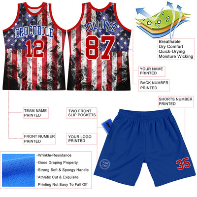 Custom White Red-Royal American Flag Round Neck Sublimation Basketball Suit Jersey