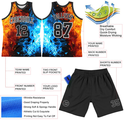 Custom Figure Black-White Flame Round Neck Sublimation Basketball Suit Jersey