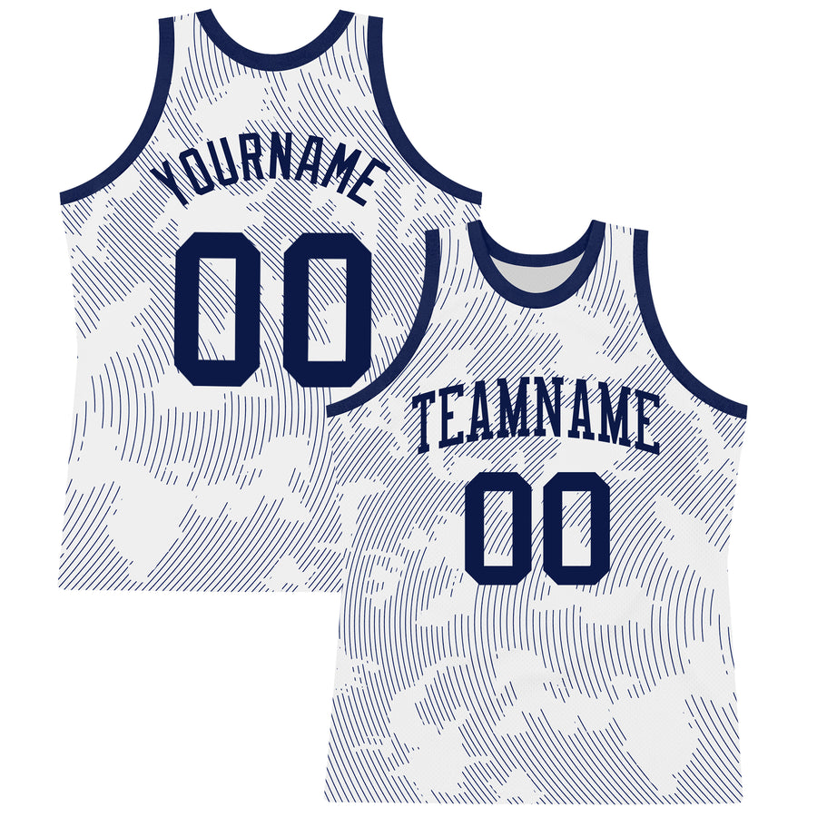 Custom White Navy Curve Lines Round Neck Sublimation Basketball Suit Jersey