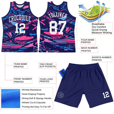 Custom Figure White-Pink Fluid Art Round Neck Sublimation Basketball Suit Jersey