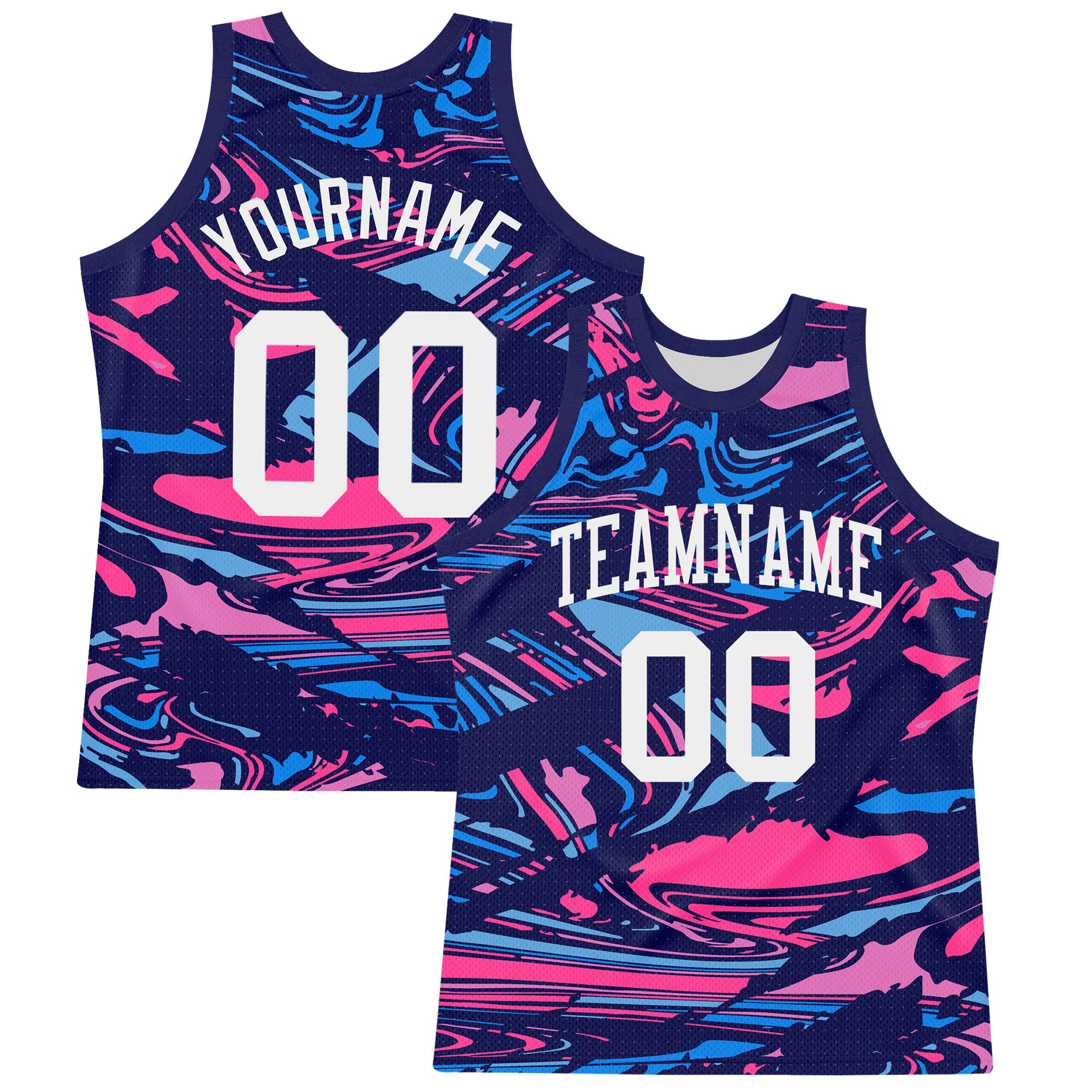 Custom Figure White-Pink Fluid Art Round Neck Sublimation Basketball Suit Jersey