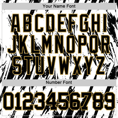 Custom White Black-Old Gold Abstract Sharp Shape Fragment Art Round Neck Sublimation Basketball Suit Jersey