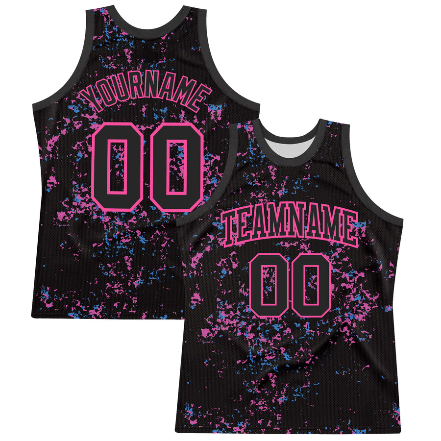 Custom Black Pink Fragment Art Round Neck Sublimation Basketball Suit Jersey
