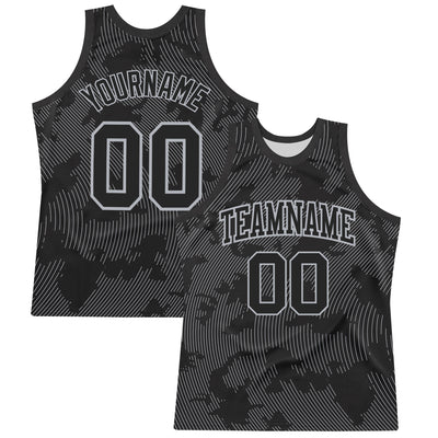 Custom Black Gray Curve Lines Round Neck Sublimation Basketball Suit Jersey