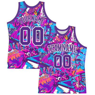Custom Graffiti Pattern Purple-White Splash Round Neck Sublimation Basketball Suit Jersey