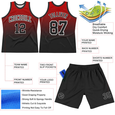 Custom Red Black-White Fade Fashion Round Neck Sublimation Basketball Suit Jersey