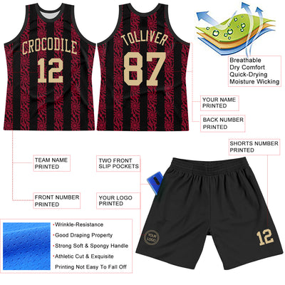 Custom Black Vegas Gold-Red Abstract Shape Round Neck Sublimation Basketball Suit Jersey