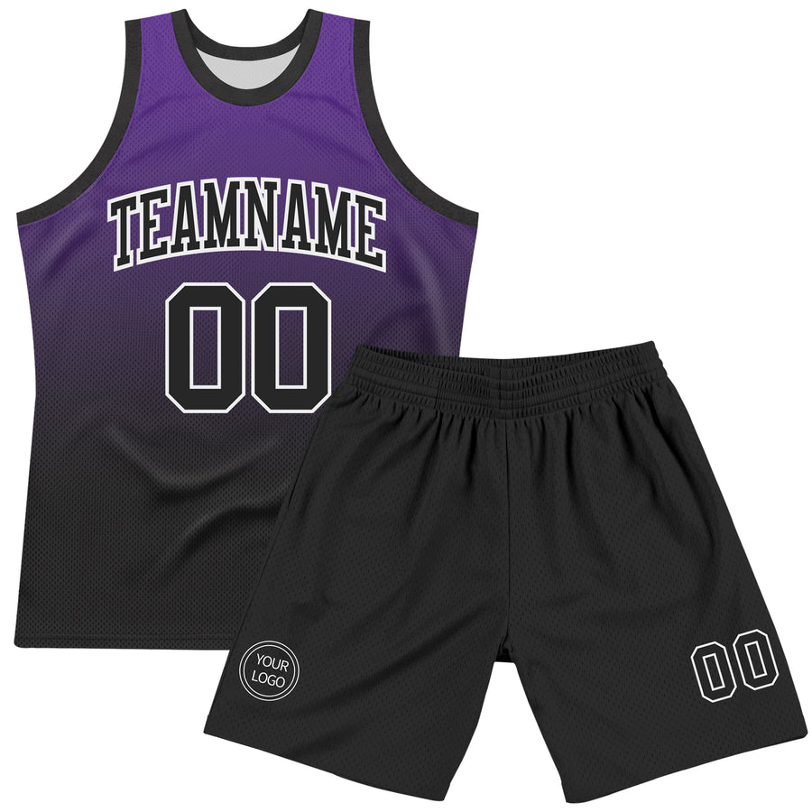 Custom Purple Black-White Fade Fashion Round Neck Sublimation Basketball Suit Jersey
