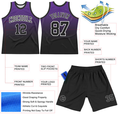Custom Purple Black-White Fade Fashion Round Neck Sublimation Basketball Suit Jersey