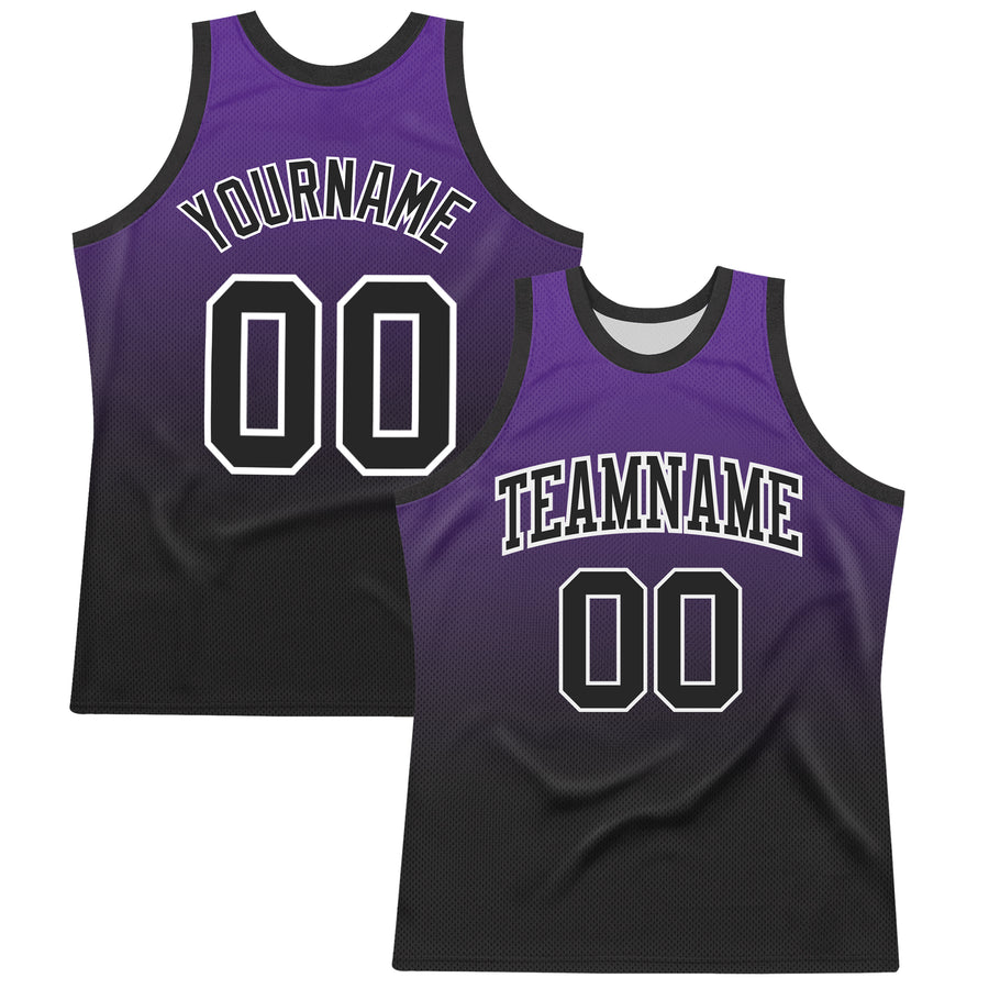 Custom Purple Black-White Fade Fashion Round Neck Sublimation Basketball Suit Jersey