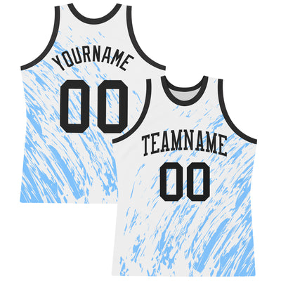 Custom White Black-Light Blue Splash Round Neck Sublimation Basketball Suit Jersey