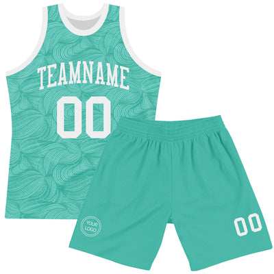 Custom Aqua White Fluid Art Round Neck Sublimation Basketball Suit Jersey