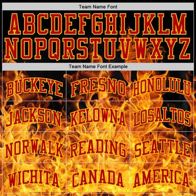 Custom Black Red-Yellow Flame Round Neck Sublimation Basketball Suit Jersey