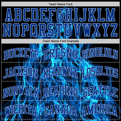 Custom Black Royal-Light Blue Flame Round Neck Sublimation Basketball Suit Jersey