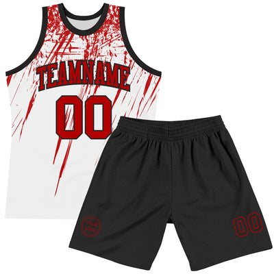 Custom White Red-Black Splash Round Neck Sublimation Basketball Suit Jersey