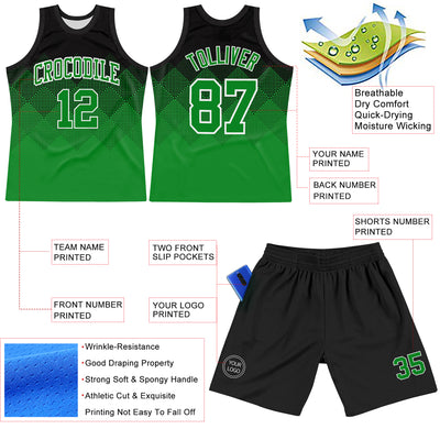 Custom Black Grass Green-White Gradient Square Shapes Round Neck Sublimation Basketball Suit Jersey