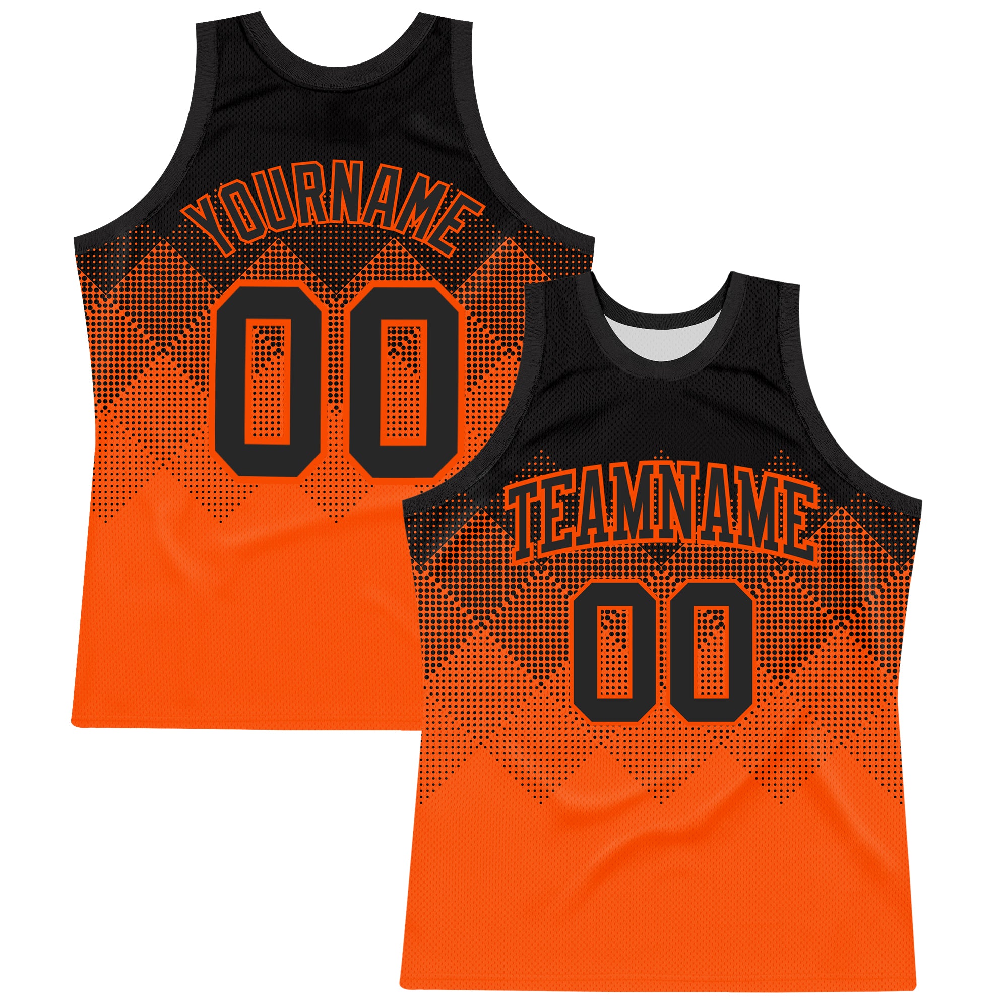 Custom Black Orange Gradient Square Shapes Round Neck Sublimation Basketball Suit Jersey