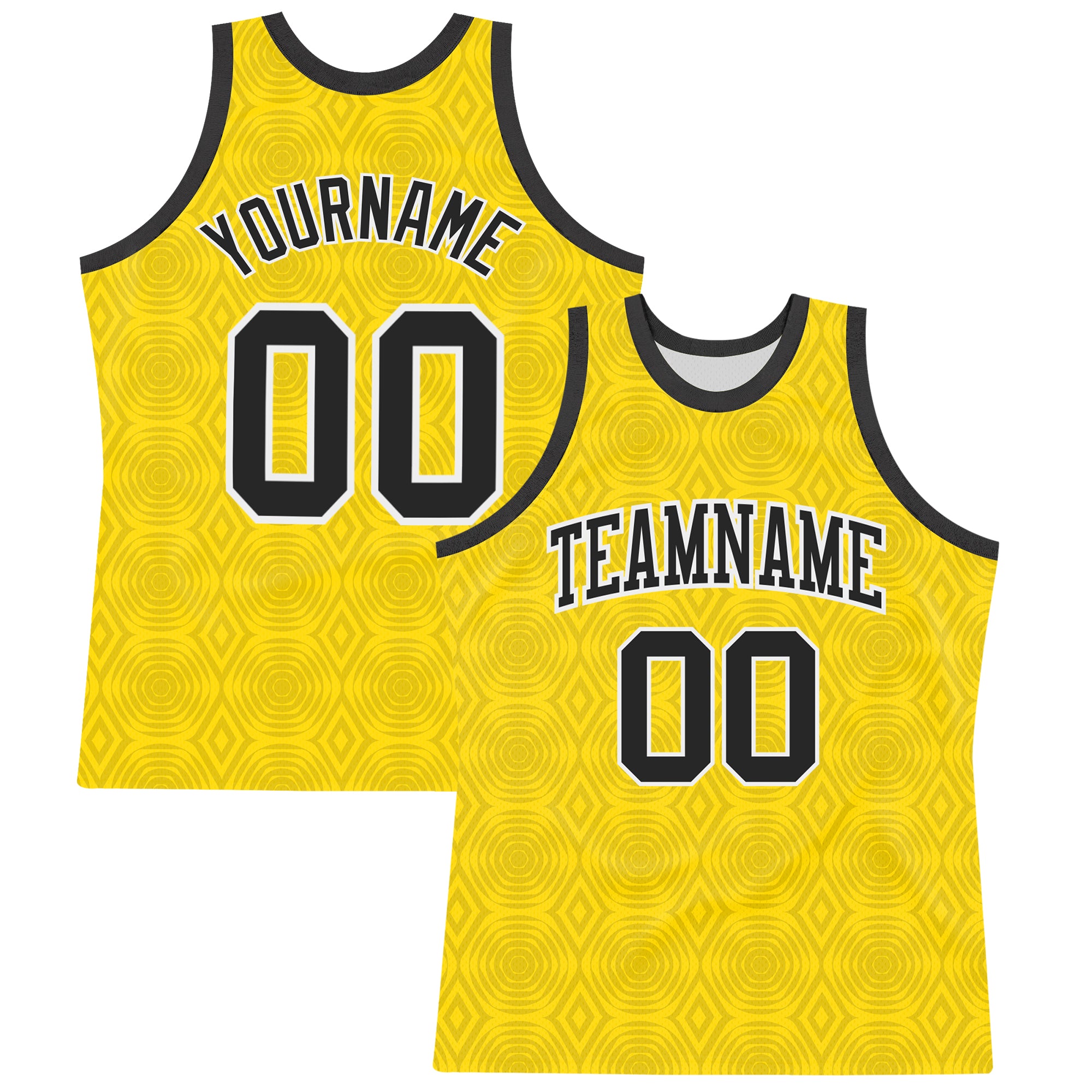 Custom Gold Black-White Geometric Shape Round Neck Sublimation Basketball Suit Jersey