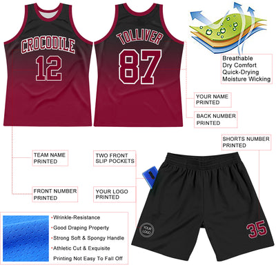 Custom Black Crimson-White Fade Fashion Round Neck Sublimation Basketball Suit Jersey
