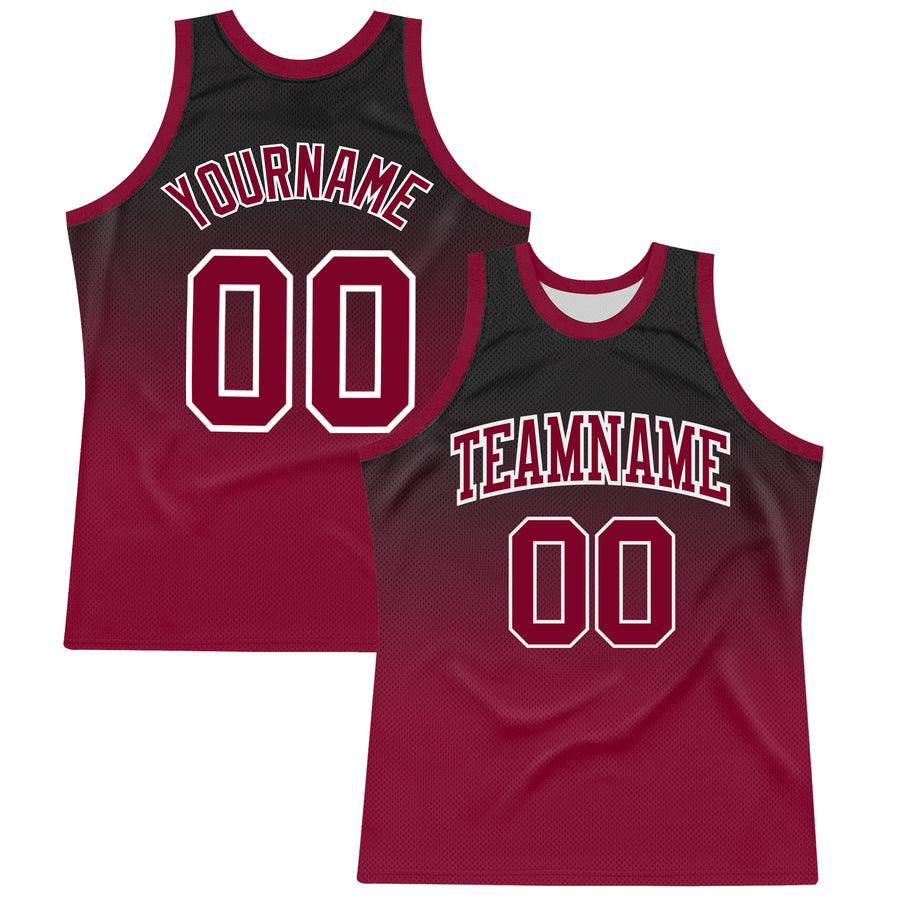 Custom Black Crimson-White Fade Fashion Round Neck Sublimation Basketball Suit Jersey