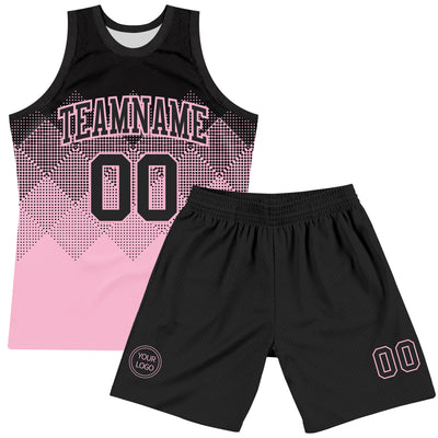 Custom Black Light Pink Gradient Square Shapes Round Neck Sublimation Basketball Suit Jersey