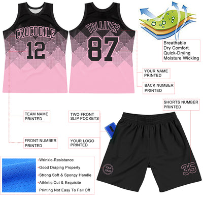 Custom Black Light Pink Gradient Square Shapes Round Neck Sublimation Basketball Suit Jersey