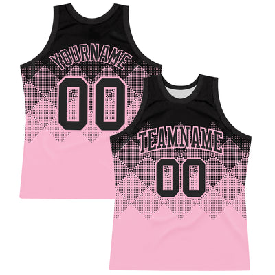 Custom Black Light Pink Gradient Square Shapes Round Neck Sublimation Basketball Suit Jersey