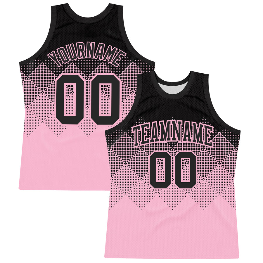Custom Black Light Pink Gradient Square Shapes Round Neck Sublimation Basketball Suit Jersey