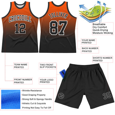 Custom Orange Black-White Gradient Square Shapes Round Neck Sublimation Basketball Suit Jersey