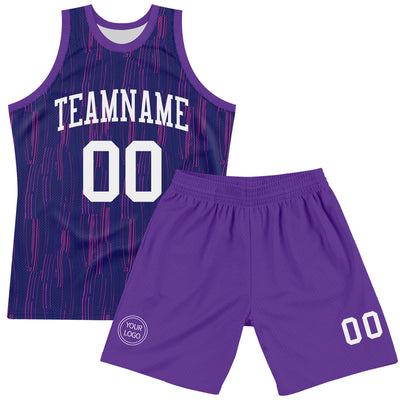 Custom Purple White-Pink Line Round Neck Sublimation Basketball Suit Jersey