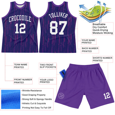 Custom Purple White-Pink Line Round Neck Sublimation Basketball Suit Jersey