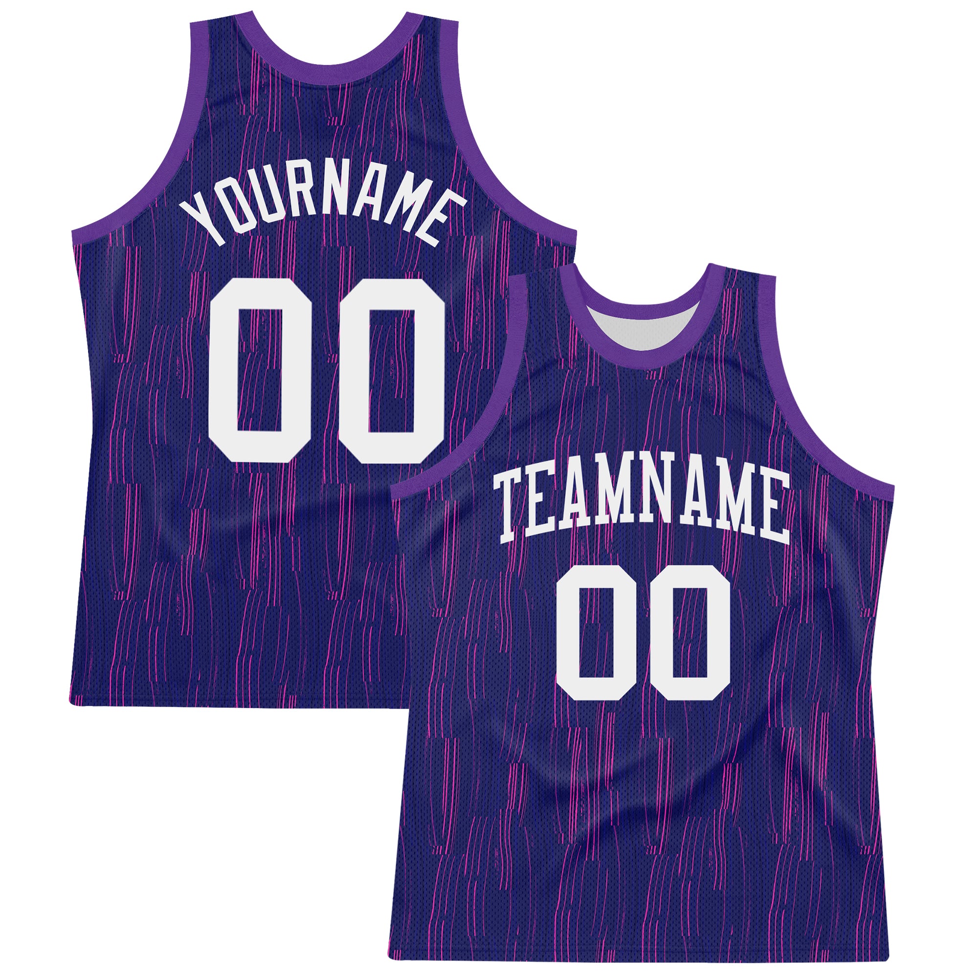 Custom Purple White-Pink Line Round Neck Sublimation Basketball Suit Jersey