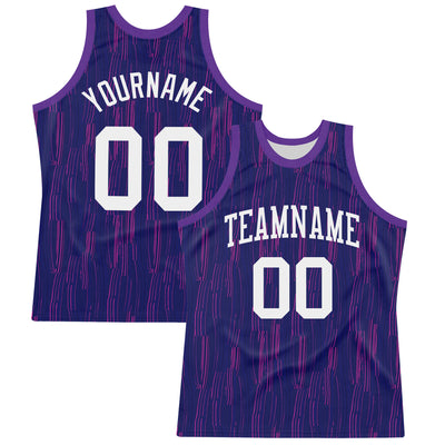 Custom Purple White-Pink Line Round Neck Sublimation Basketball Suit Jersey