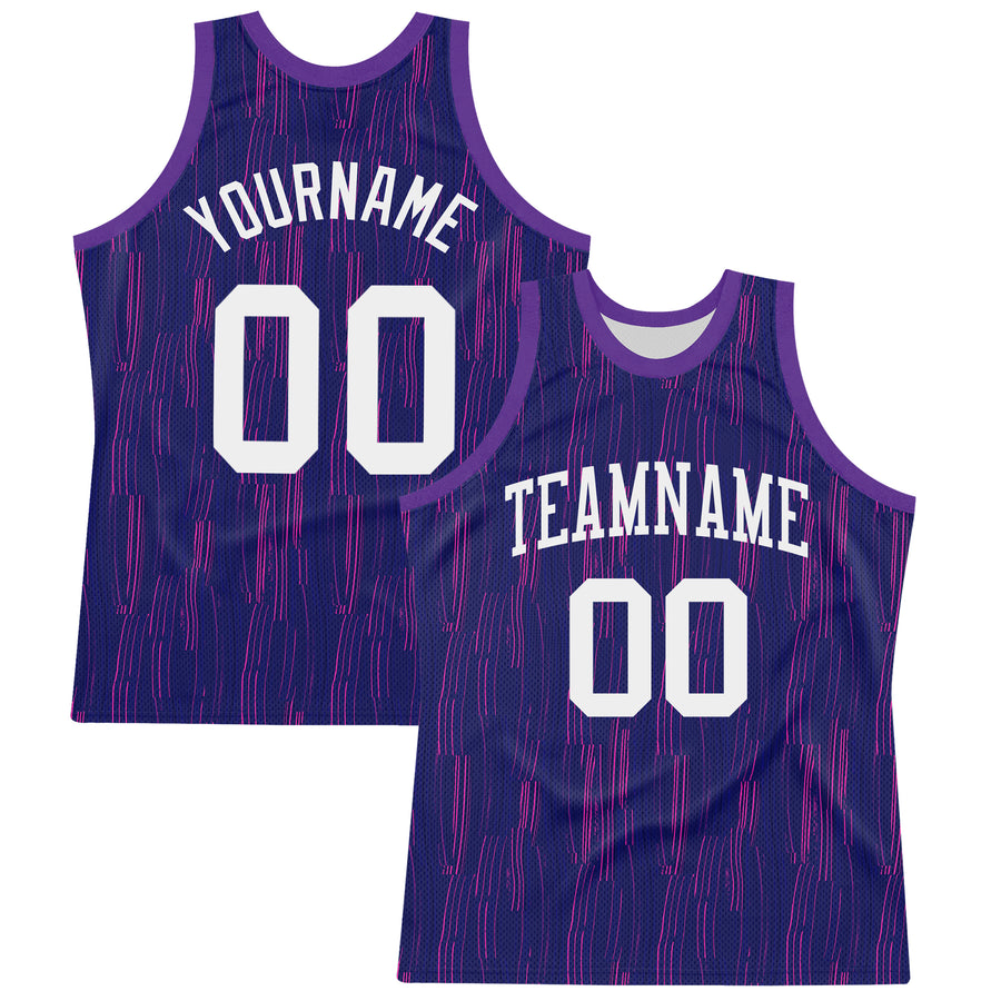 Custom Purple White-Pink Line Round Neck Sublimation Basketball Suit Jersey