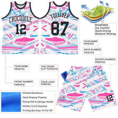 Custom Figure Black Pink-Light Blue Fluid Art Round Neck Sublimation Basketball Suit Jersey