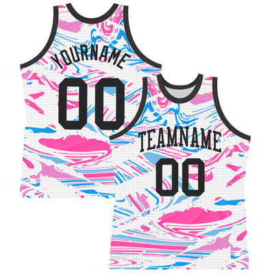 Custom Figure Black Pink-Light Blue Fluid Art Round Neck Sublimation Basketball Suit Jersey
