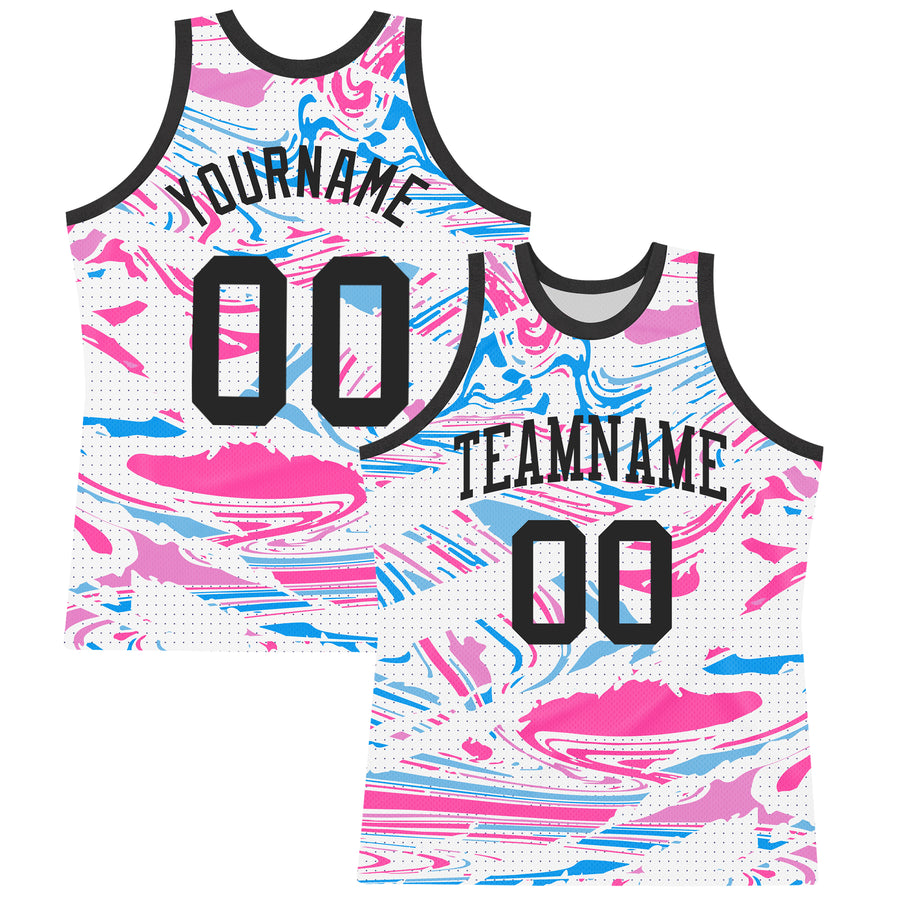 Custom Figure Black Pink-Light Blue Fluid Art Round Neck Sublimation Basketball Suit Jersey
