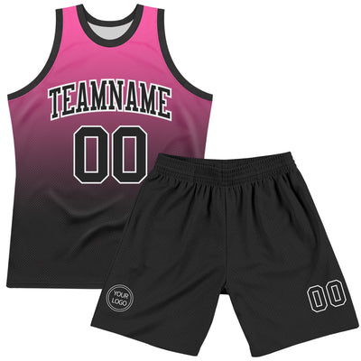 Custom Pink Black-White Fade Fashion Round Neck Sublimation Basketball Suit Jersey