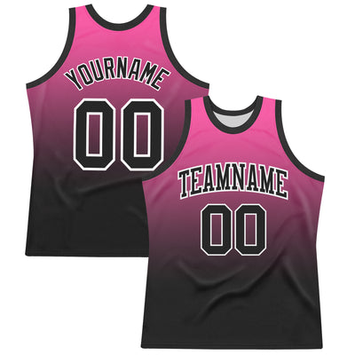 Custom Pink Black-White Fade Fashion Round Neck Sublimation Basketball Suit Jersey