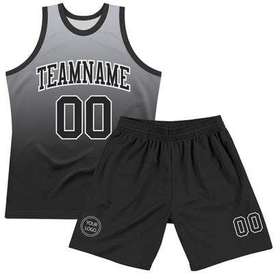 Custom Gray Black-White Fade Fashion Round Neck Sublimation Basketball Suit Jersey